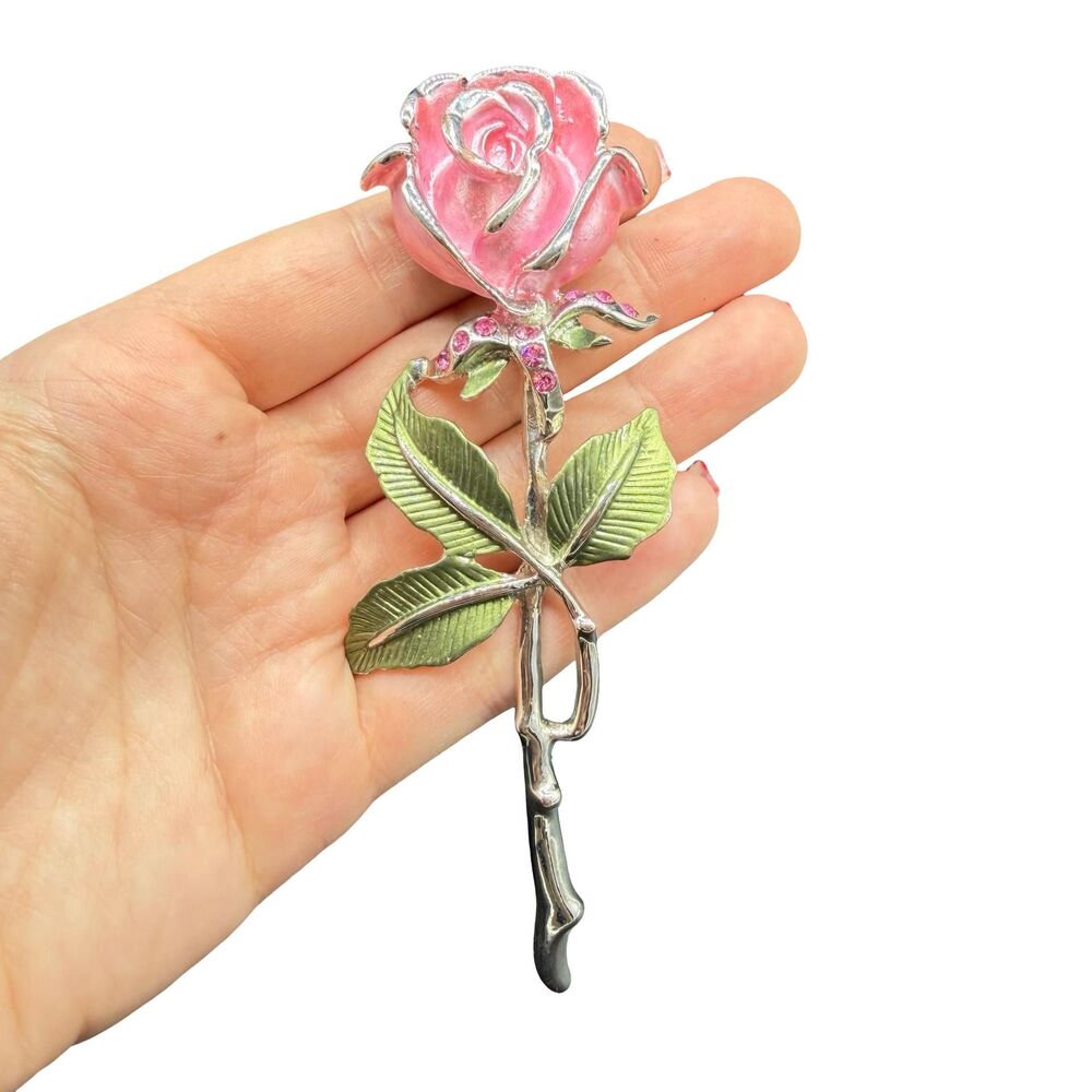 Vintage Jewelry Large Enamel Rose Brooch Pin